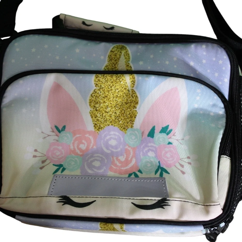 Unicorn Floral‎ Stars Lunch Bag with Removable Adjustable Shoulder Strap
